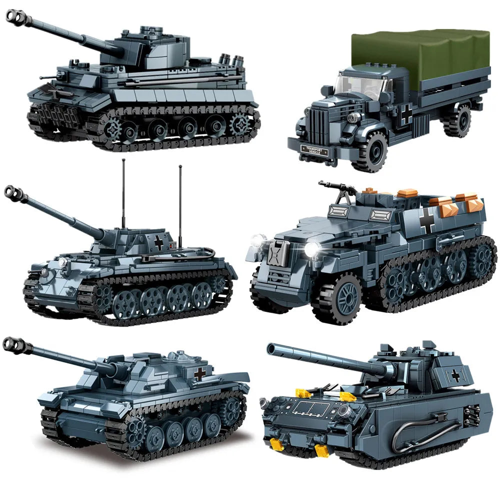 World War 2 WW2 Army Military Soldiers Armor Halftrack Main Station Tank Building Blocks Bricks Model DIY Assembly Toys For Kids.