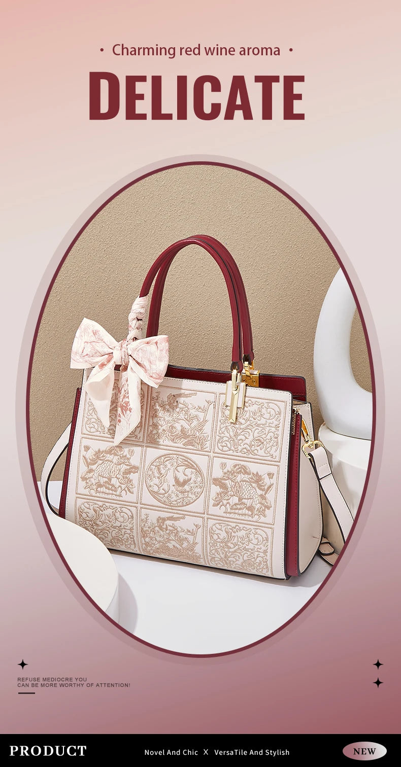 FOXER Split Leather 2025 Autumn Winter New Large Tote Handbag Women's Shoulder Bag Chinese Classic Embroidery Best Gift for Mom.