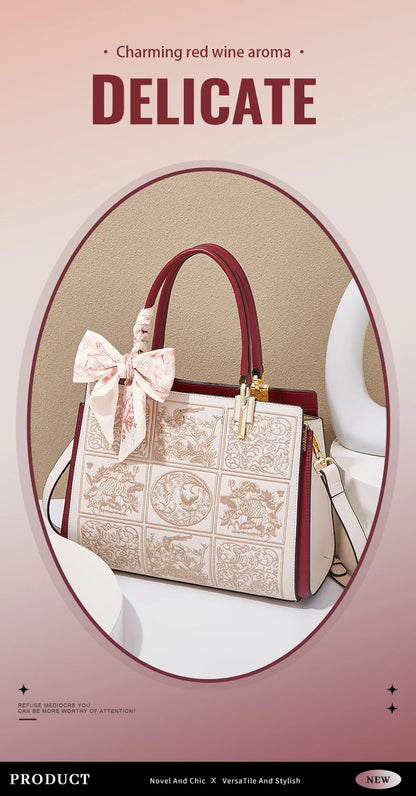 FOXER Split Leather 2025 Autumn Winter New Large Tote Handbag Women's Shoulder Bag Chinese Classic Embroidery Best Gift for Mom.