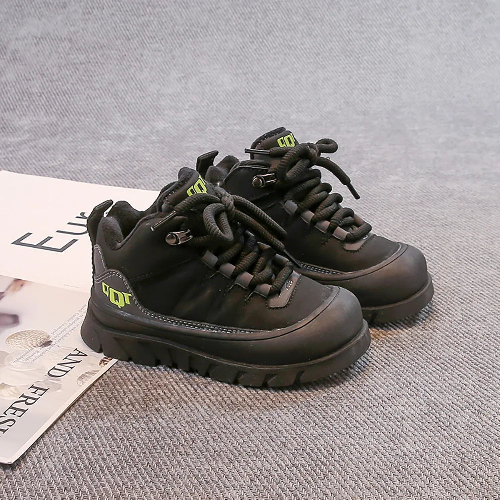 Winter Plush Boots For Children PU Leather Waterproof Boy's Warm Cotton Shoes Thick Warm Platform Teenager Kid's Snow Boots.