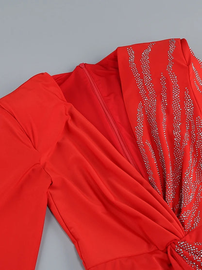 Sexy Deep V Neck Sparkly Diamonds Design Jumpsuit Women Long Sleeve Draped Wide Leg Jumpsuit Elegant Evening Club Costume Runway