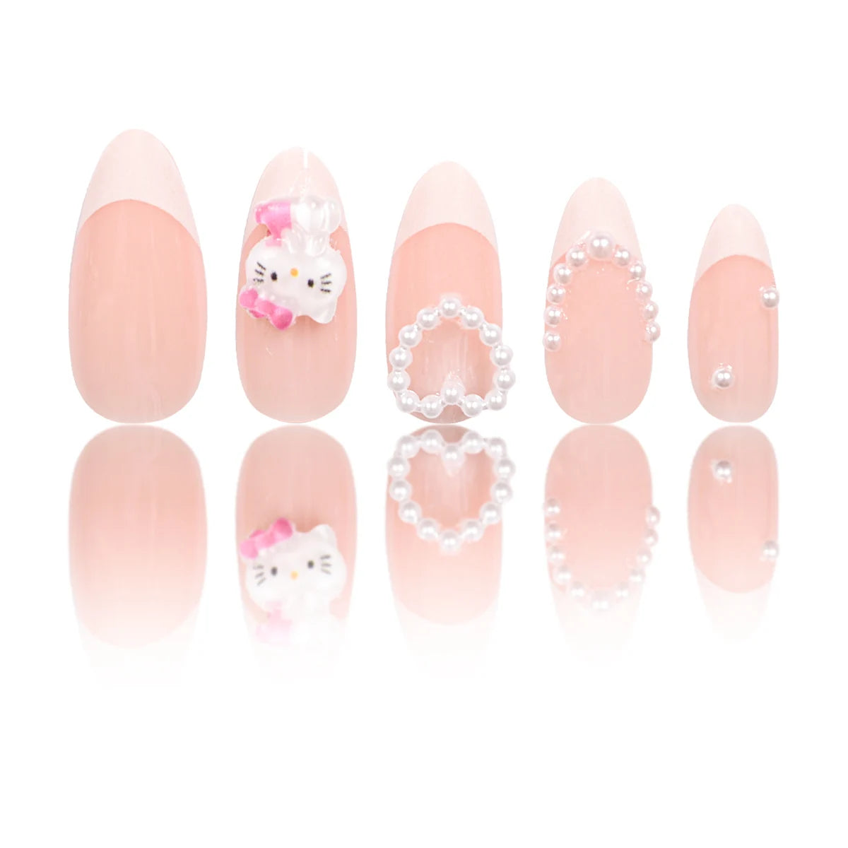 24PCS Almond Armor Sanrio White French Hello Kitty Diamond 3d White Pearl Love Diamond Wear Armor suit.