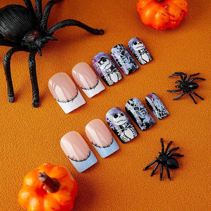 24pcs Fake Nails with Halloween Design Featuring Spider Webs and Ghosts To Create A Mysterious Holiday Atmosphere Press-on Nails.