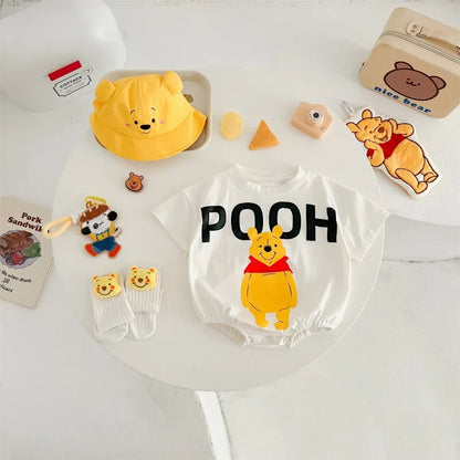 Cartoon Pooh Bär Bodys Schatz Tasche Furz Kleidung Baumwolle Weiche Sommer Baby Kleidung Neugeborenen Fotografie Strampler K5652.