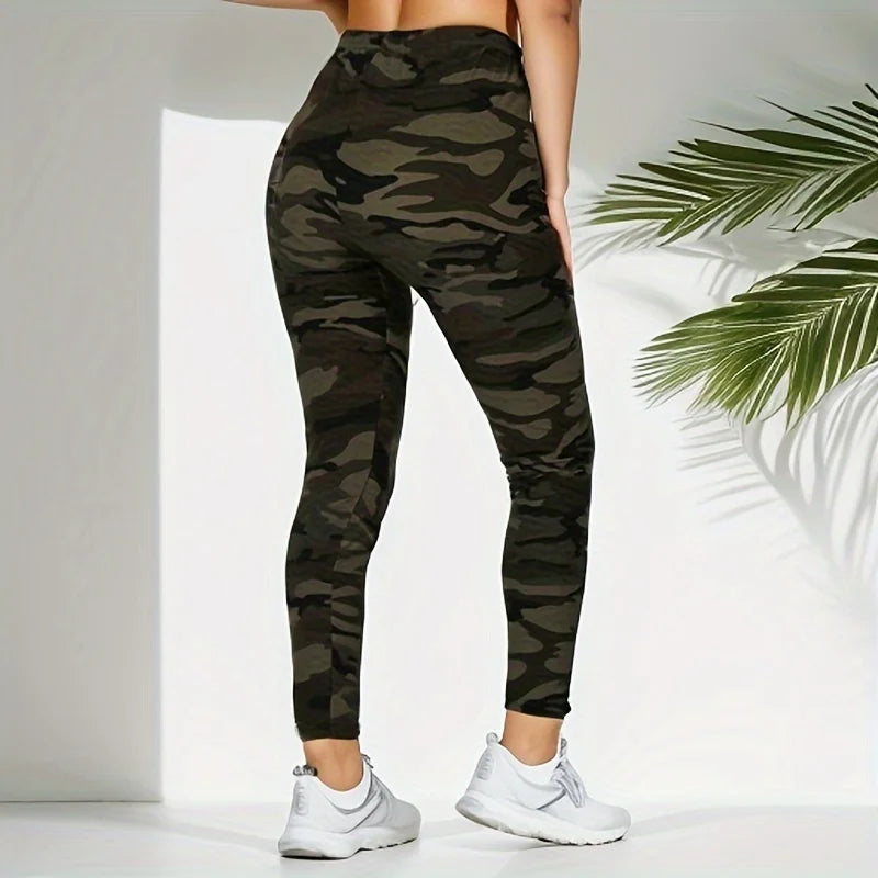 Camouflage Grau Grün Enge Lässige High Stretch Damen Leggings, Sportliche Und Sexy Fitness Retro Neun Punkt Bleistift Hosen.