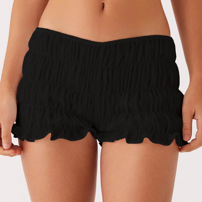 Women Y2k Ruched Mini Shorts Low Waist Ruffle Frill Bloomers Summer Lounge Pajamas Shorts Smocked Micro Shorts Sleepwear.