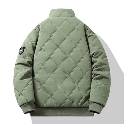 New Windproof Thermal Diamond-Quilted Cotton Jacket Winter Men's Fleece-Lined Thickened Cuff Design Stand-Up Collar Jacket.