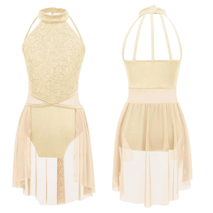 Mädchen Ballett Gymnastik Trikot lyrischen Tanz kleid ärmellose florale Spitze Tutu Tanz kleidung für Eiskunstlauf Bühnen performance