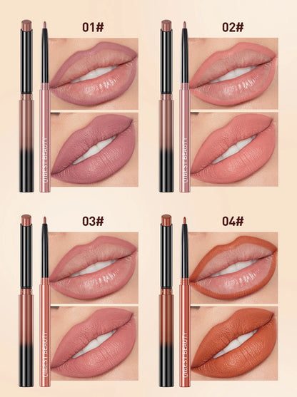 QIBEST 2pcs Lipstick Lipliner Pen Set Matte Nude Lip Liner Pencil Waterproof Long Lasting Lipstick Pen Contour Makeup For Women.