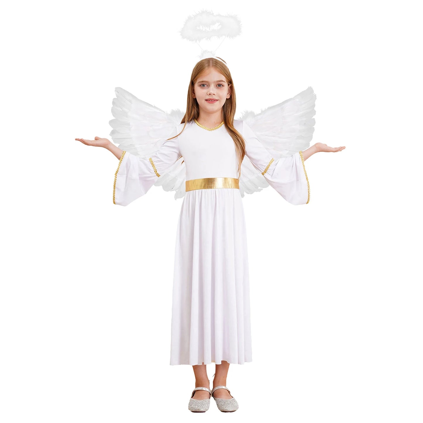 Kinder Mädchen Engel Kostüm Weiß Griechischer Gott Robe Halloween Cosplay Kleid Rollenspiel Karneval Performance Kleid mit Flügeln Dress Up