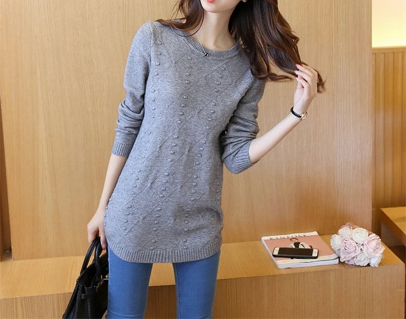 Strick pullover Herbst Winter Tops O-Ausschnitt Langarm Pullover lässig warme Damen pullover Midi lange schlanke Pullover Mädchen.