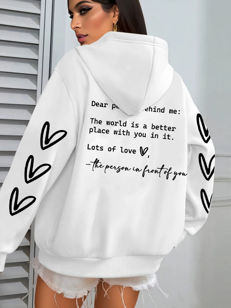 Simple Heart Printing Hoodies Women Hip Hop Autumn Hoodie Multicolor Fleece Unisex Pullovers Pocket Casual Woman Streetwear