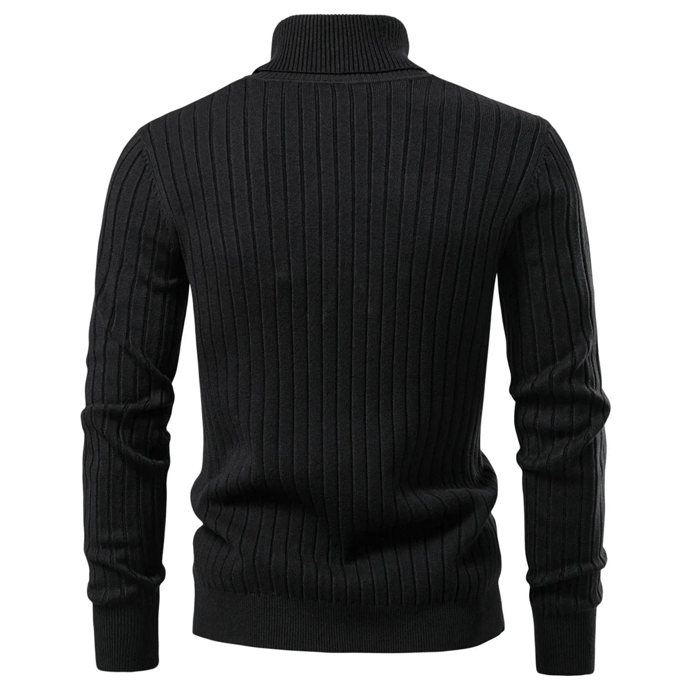AIOPESON Men's Turtleneck Sweater Solid Color with Striped Pullover Warm Knitwear Winter Basic Casual High Quality Sweater Male.