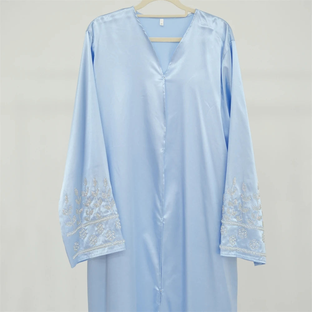 Ramadan Eid Open Beading Kimono Abaya Dubai Muslim Prayer Clothes Women Kebaya Kaftan Dress Islam Robe Arabe Femme Musulmane