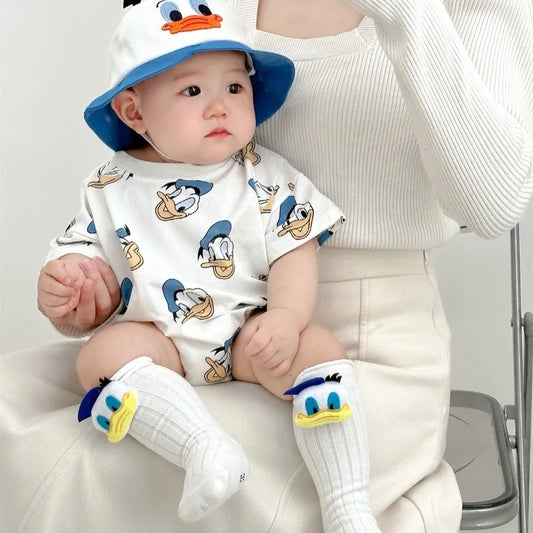 Donald Duck Bodys Einteiler Babykleidung 0-2 Jahre alt Cartoon-Stil Loose Wrap Ass Krabbelanzug K594-1.