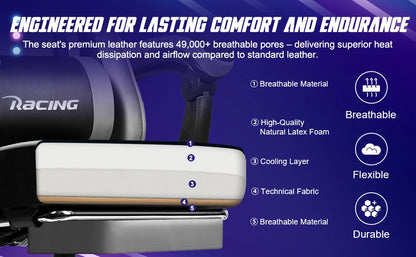 AUTHMIC Ergonomischer Gaming-Stuhl mit 170er °   Liegende Rückenlehne, faltbare Fußstütze, weiche Armlehnen, 150 kg, atmungsaktives Material