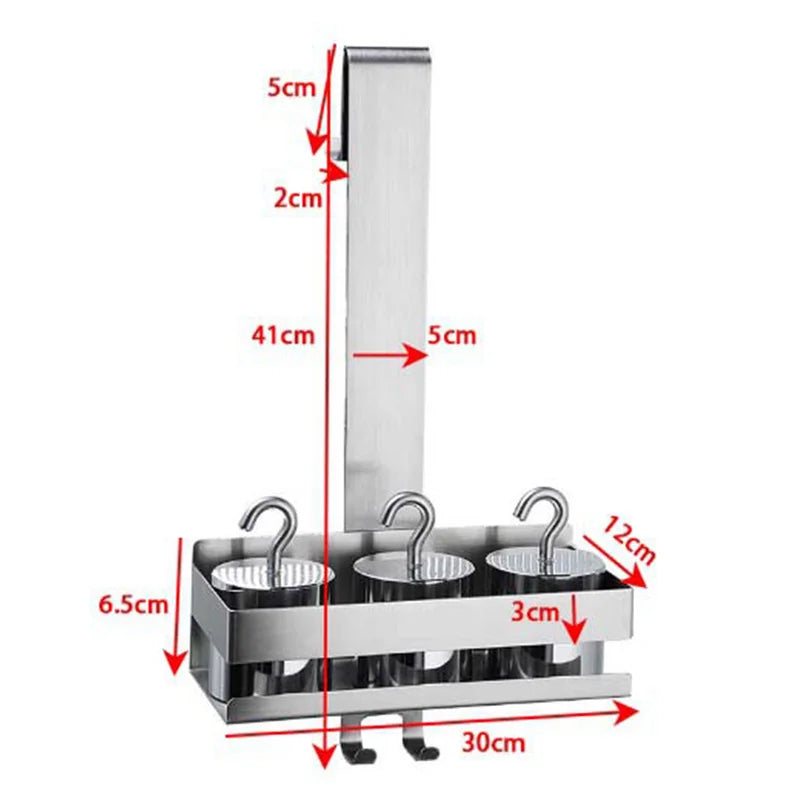 Badezimmer-Tür-Rückseite, hängendes Regal aus Edelstahl über Glastür, Aufbewahrungsregal, Shampoo-Halter, Aufbewahrungstablett für Toilettenartikel mit Haken