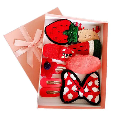 18 Pcs Hair Clip Set Cute Hair Accessories Girl Cartoon Hair Clip Headwear Bow Flower Animal Hairpin Hair Ring Box Not Included