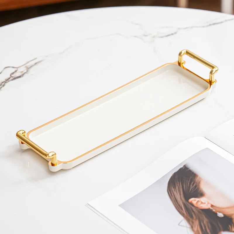 Light Luxury Tray Household Rectangular Cosmetics Storage Tray Living Room Water Cup Storage Hotel Apartment Storage Tray.