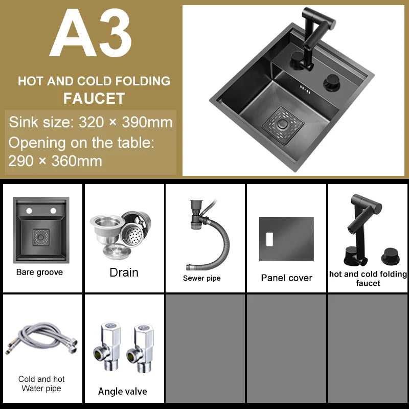 Versteckte Küchen spüle Bar Spüle Kit Klapp hahn Abflussrohr, Drop-In Unterbau Spüle, kleine Edelstahls püle für Workstation RV