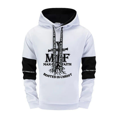 Man of Faith Hoodie Sweatpants 2pcs Set Men's Tracksuit Autumn Winter Daily Casual Sport Jogging Suit Home Outdoor Hooded Outfit.