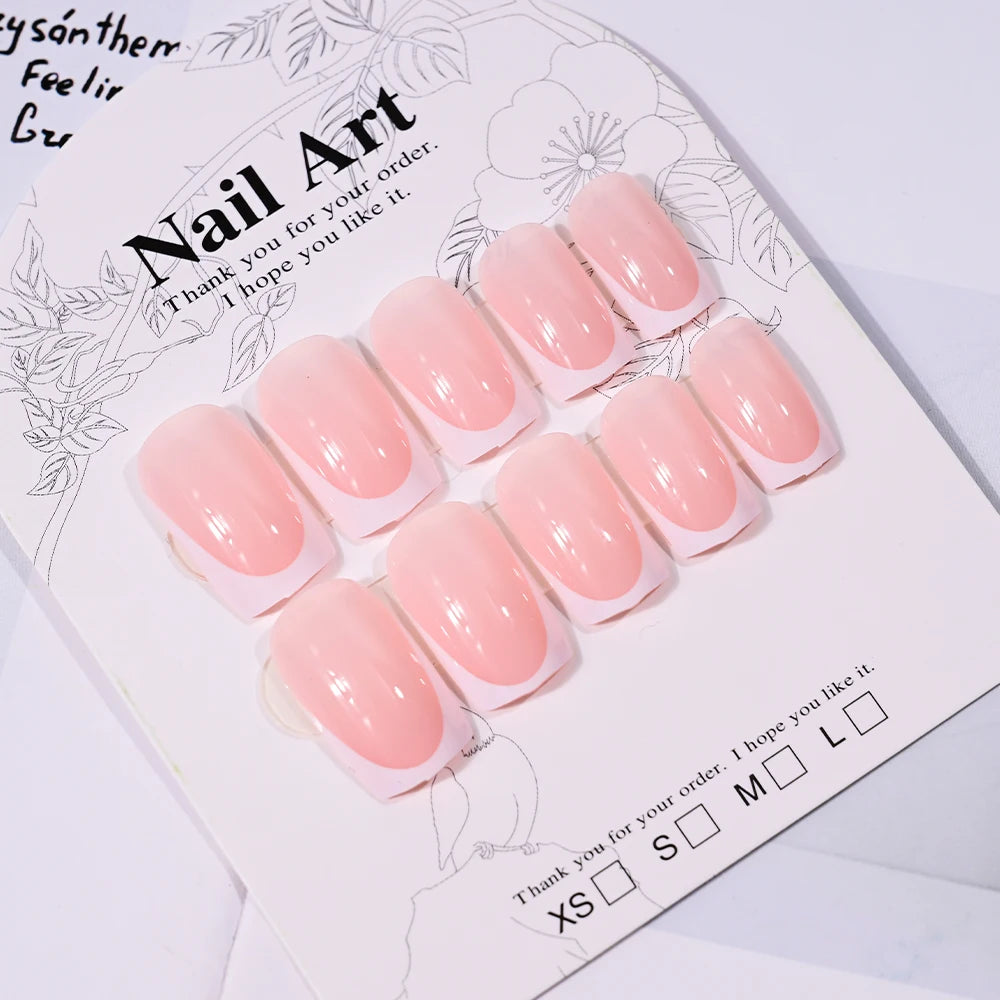 24pcs(+Tools) Pearl Bow Nude Pink Press On Nails White French Fingertips Almond Full Cover Fasle Nails New Year Nail Accessories