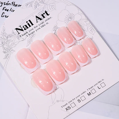 24pcs(+Tools) Pearl Bow Nude Pink Press On Nails White French Fingertips Almond Full Cover Fasle Nails New Year Nail Accessories