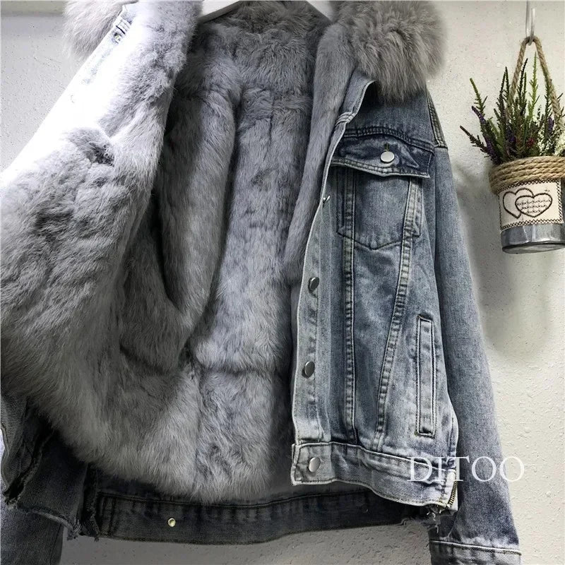 Frauen Denim Kosten Einreiher Taste Jacken Fleece Patchwork Strickjacke Taschen Oberbekleidung Casual Warm Solide Lose Fit.