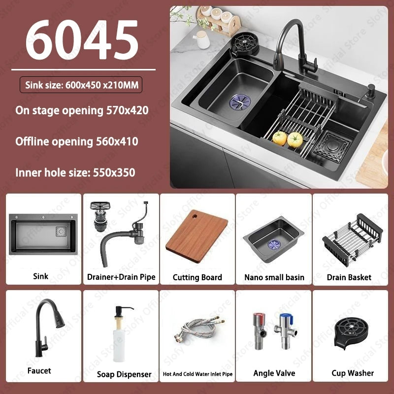 Multifunctional Kitchen Sink Large Capacity Single Bowl Stainless Steel Sink Vegetable Workstation With Faucet Drain Accessories