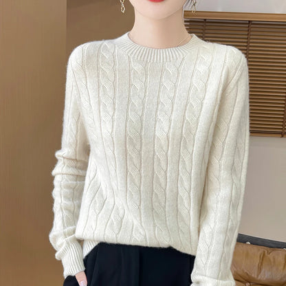 Frauen 100% Merino Wolle Verdickung Pullover Oansatz Gestrickte Twisted Pullover Herbst Winter Kaschmir Langarm Kleidung Basis Tops