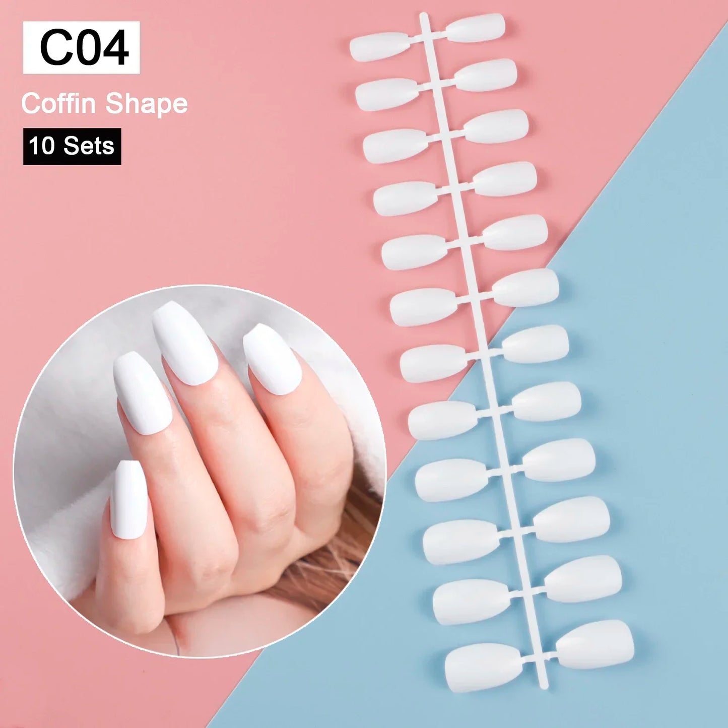 10 Sets/Pack Mixed Solid Colors Coffin Round Square Almond Shape False Nails Full Cover Nail Tips Short Fake Nails Tip Manicure