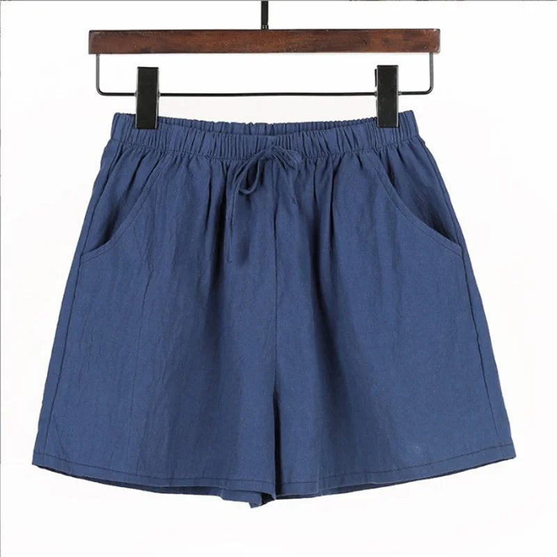 Summer Cotton Linen Shorts Women's Sports Shorts Solid High Waist Black Shorts Women Fashion Casual Basic Short.