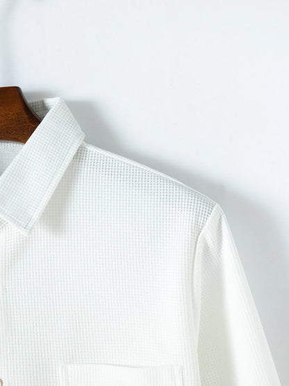 2025 Spring and autumn new men's daily casual waffle cardigan long-sleeved shirt two pants suit.