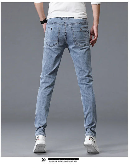 2024 New Men's Skinny Jeans Blue Gray Cotton Elasticity Straight Pencil Foot Slim Fit Fashionable Casual Denim Long Pants Male.