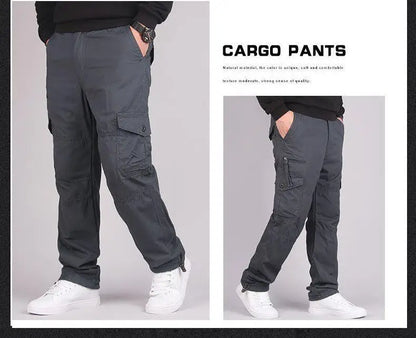 Autumn Winter Mens Cargo Pants Fleece Warm Trousers Cotton Pants Insulated Hiking Running Pants Man Multiple Pockets.