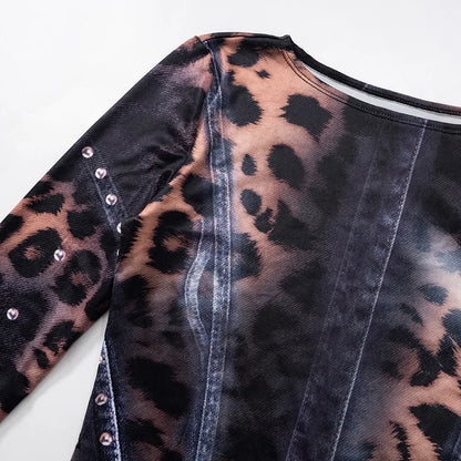 GACVGA Vintage Druck Sexy Bodycon Mini Kleid Für Frauen 2024 Herbst Winter Mode Volle Hülse Weibliche Club Party Kleider.