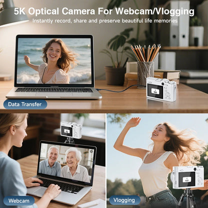 5K 64MP WiFi Digital Camera, 6X Optical Zoom, 30FPS Vlogging Camera, Rear & Front Cameras for Photography and Video, 64GB Card.