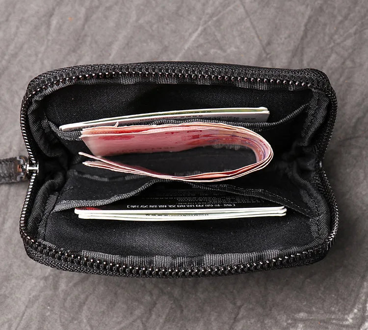 Genuine Leather Suitable for Men Women Pocket Wallets Mini Zipper Small Purses Retro Key Holder Money Bag Coin Change Purse.