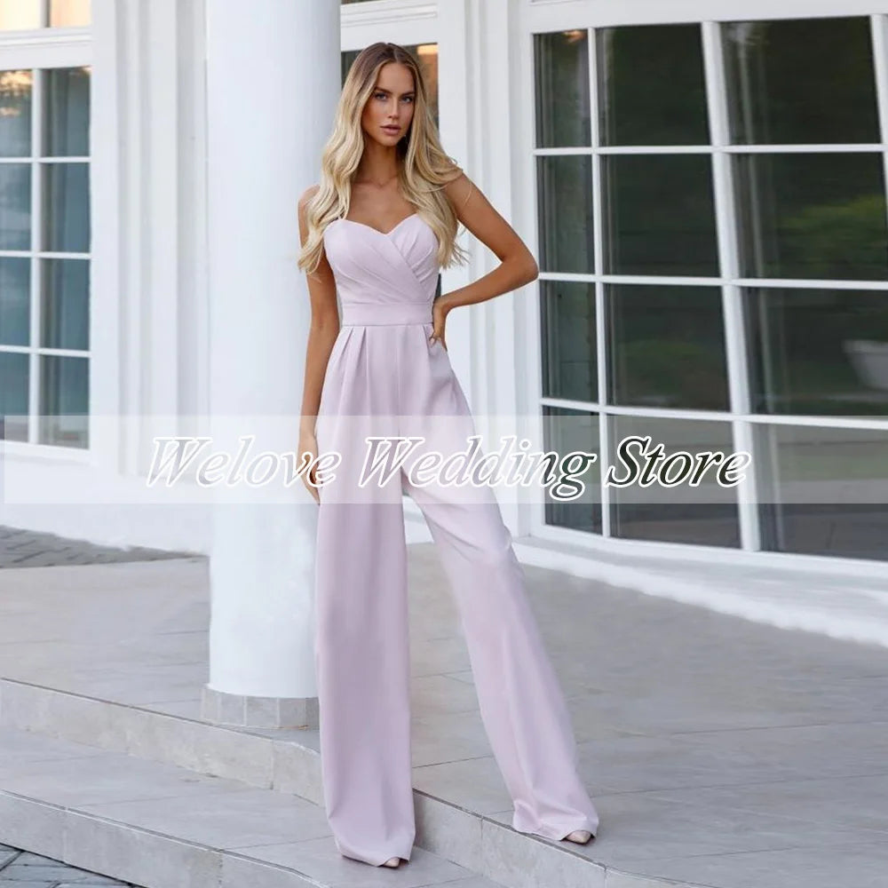 Vintage Jumpsuit Wedding Dress For Woman Summer Modest Civil Spaghetti Straps Bridal Gown Guest Party Backless Vestido De Novias.