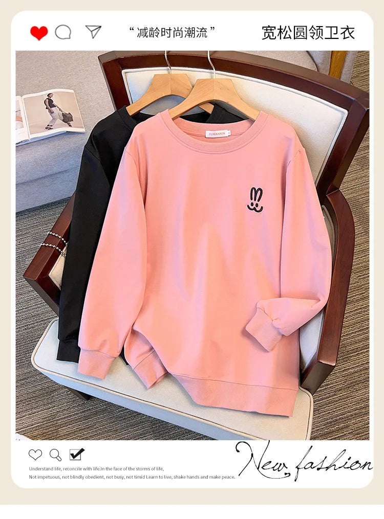 170kg plus size Damen büste Herbst lose Rundhals-Kaninchen-Sweatshirt Langarm lässig Top 6xl 7xl 8xl 9xl 10xl 11xl.