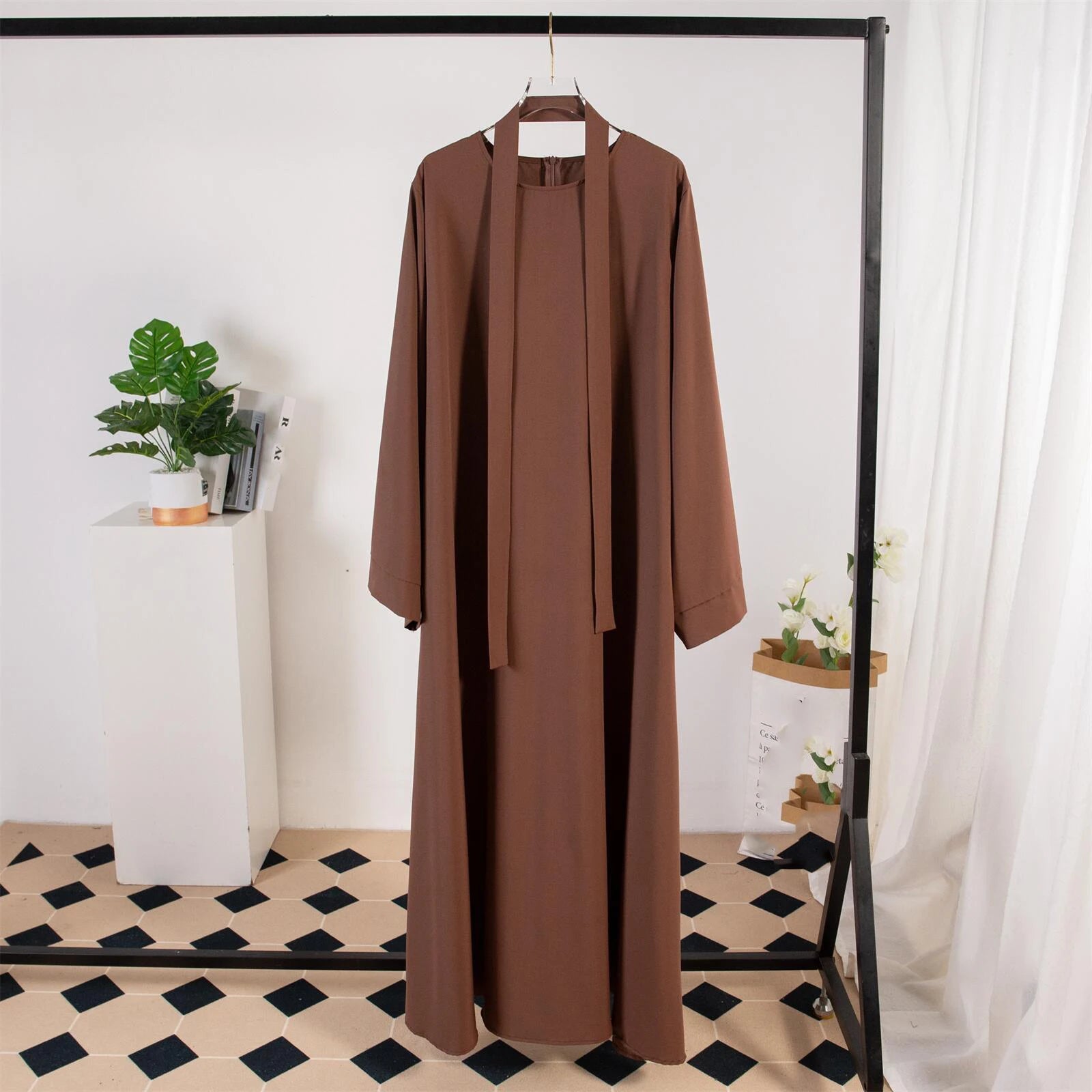 Muslim Abayas Long Maxi Prayer Dress Women Kaftans with Belt Full Sleeve Islamic Clothing Women Jilbabs Ramadan Dresses.