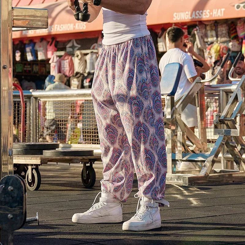 American Retro Thin Pants Men's Summer Breathable Quick Drying Loose Sports Pants Fitness Casual Digital Printed Pants