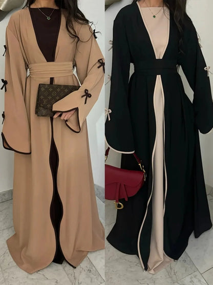 Eid Bow Abaya Women Cardigan Dress Muslim Party Caftan Robe Jalabiya Morocco Dubai Kaftan Islam Vestidos Largos Ramadan 2025.