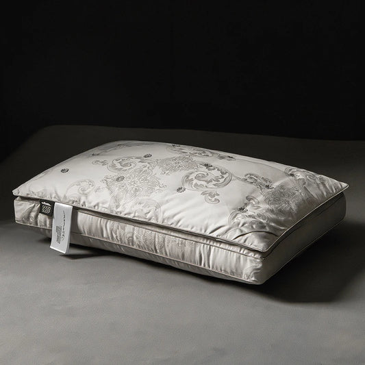 Pure Cotton Satin Jacquard Silk Pillows 48*74cm Mulberry silk Filling Anti Mite Soft Fluffy Hotel Sleeping Bedding Pillows.