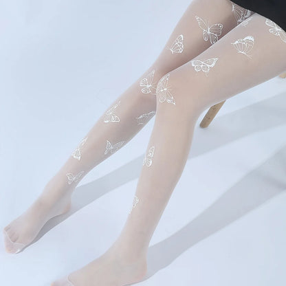 Fashionable Sexy Butterfly Printing Stockings Tights Black White Butterfly Tights Thin Material Suitable For Summer.