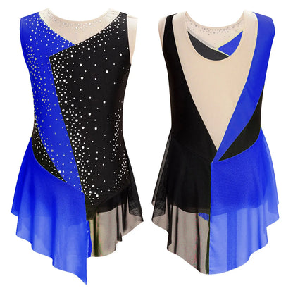 6-16Y Mädchen Ärmelloses Eiskunstlauf Trikot Kleid Ballett Rhythmische Gymnastik Lyrical Dance Body Bühne Leistung Dancewear