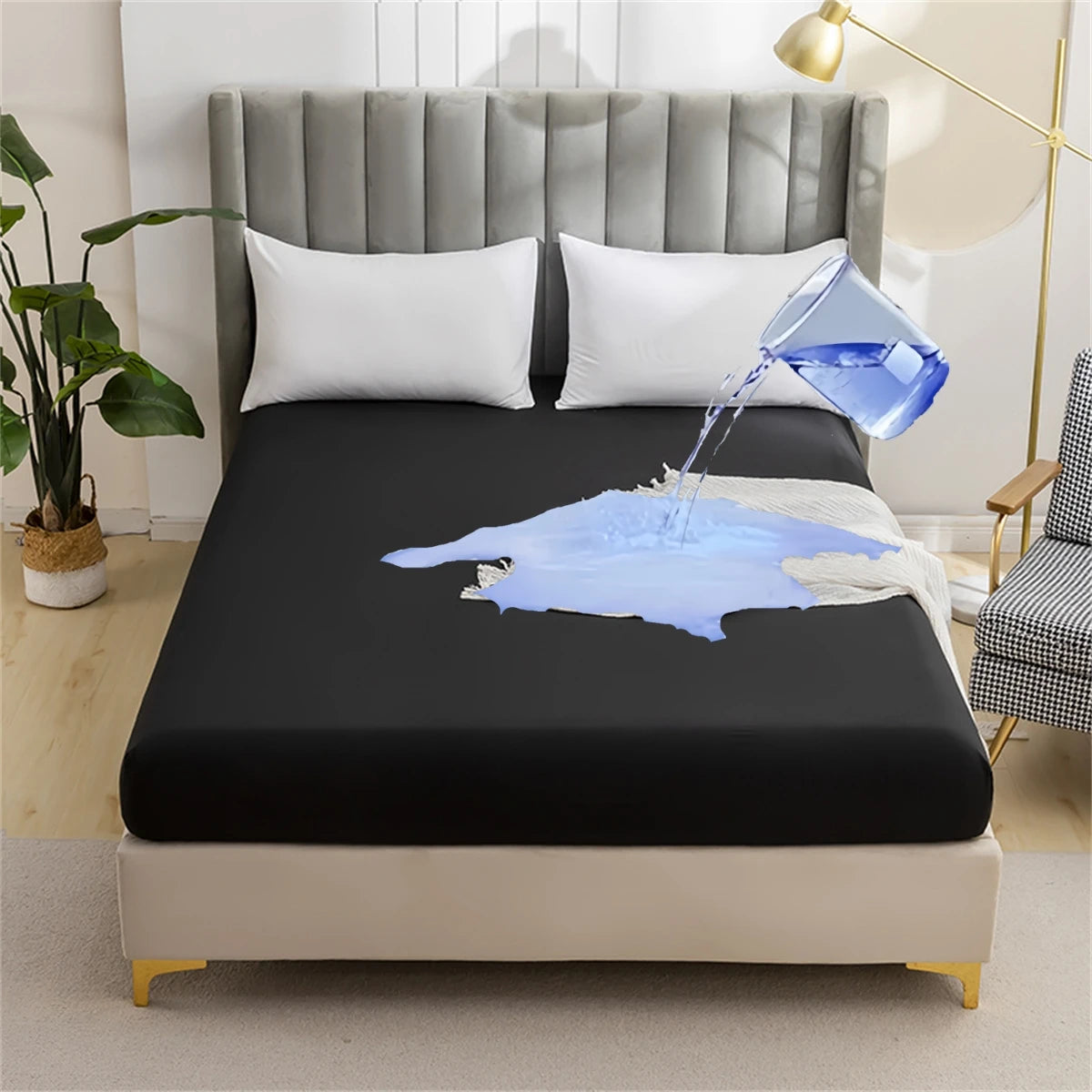 Kuup Safe Waterproof Mattress Protector Soft Comfortable Breathable Solid Color Fitted Bedding Cover No Pillowcases Included.