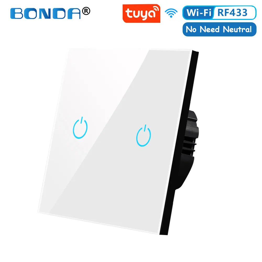 BONDA Smart Switch Alexa RF433 Keine neutrale Tuya-Steuerung funktioniert mit Google 1/2/3 Gang Smart Life Home Light WiFi Touch Switches 86