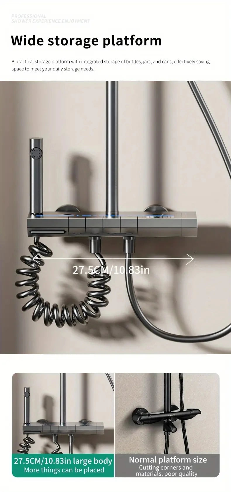 Bathroom Luxury Shower System with Tempered Glass Piano Key Smart Digital Display Thermostat Mixer Shower Faucet Full Set