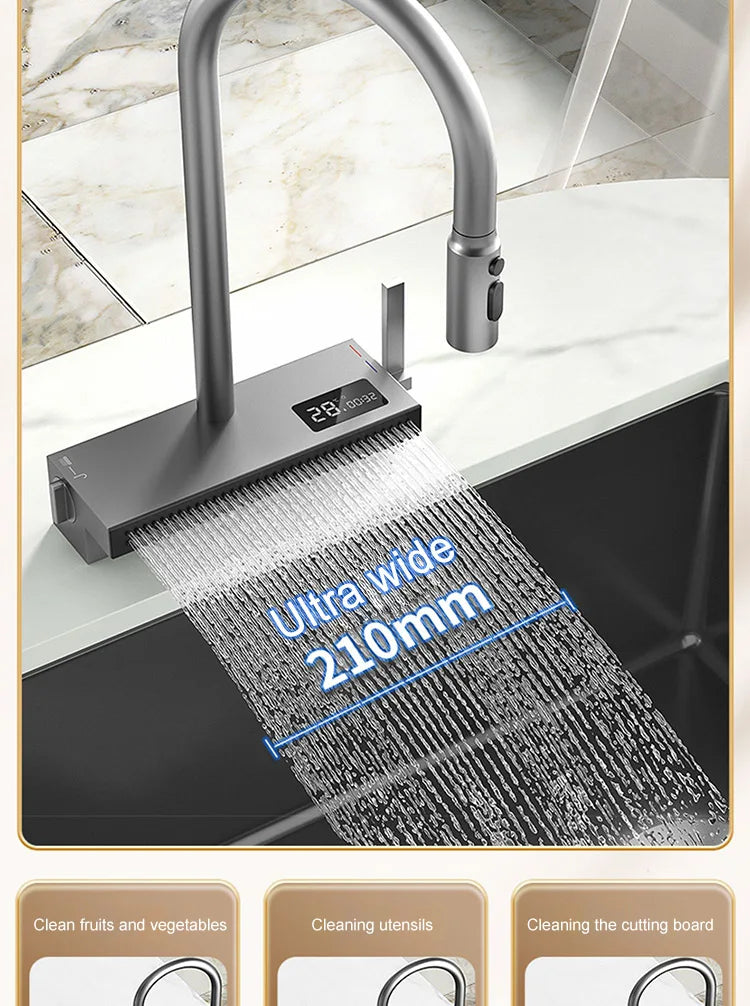 Black Stainless Steel Kitchen Sink Waterfall Sink dishwashing Basin Large Single Sink Household Sink Under The Counter Sink